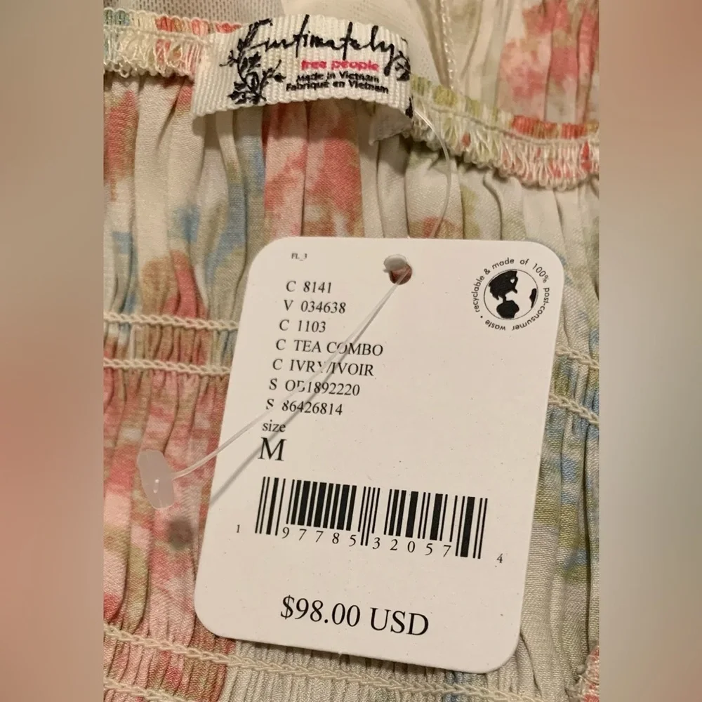 Free People Intimately Smock It To You Bodysuit size Medium Floral Ivory Smocked - Picture 6 of 15